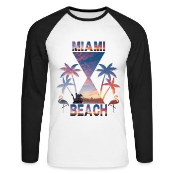 Miami Beach Sunset Silhouette Design - Unisex Long Sleeve Baseball T-Shirt - white/black - Front - Nik (191cm)