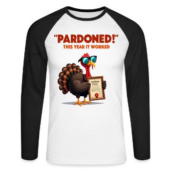 Pardoned Turkey - Unisex Baseballshirt langarm - Weiß/Schwarz - Vorne - Nik (191cm)