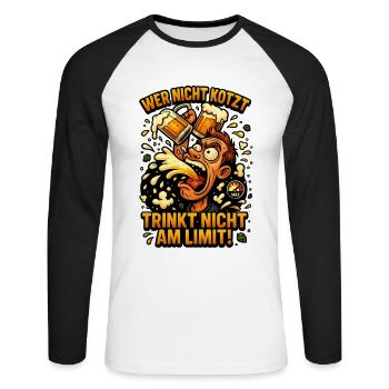Bier Bierathlon Bierflasche Bierzelt Bierkrug - Unisex Baseballshirt langarm - Weiß/Schwarz - Vorne - Nik (191cm)