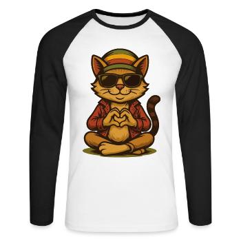 Reggae Love Cat - Unisex Long Sleeve Baseball T-Shirt - white/black - Front - Nik (191cm)