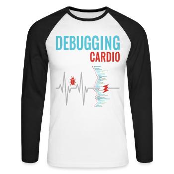 Debugging ist mein Cardio - Programmierer Nerd - Unisex Baseballshirt langarm - Weiß/Schwarz - Vorne - Nik (191cm)