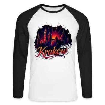 Cracovie, Cracovie, ville, Pologne, Silhouette, cadeau - T-shirt baseball manches longues Homme - blanc/noir - Devant - Nik (191cm)
