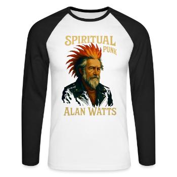 Spiritueller Punk Alan Watts Hemd - Unisex Baseballshirt langarm - Weiß/Schwarz - Vorne - Nik (191cm)