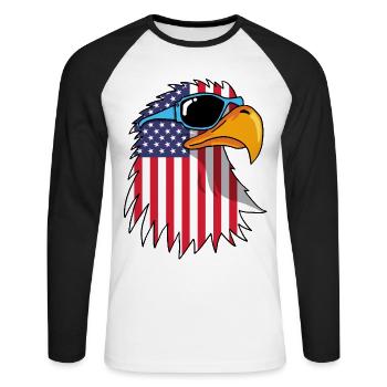Eagle and American Flag - Unisex Long Sleeve Baseball T-Shirt - white/black - Front - Nik (191cm)