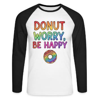 Donut Worry, Be Happy – Rainbow Donut - Unisex Long Sleeve Baseball T-Shirt - white/black - Front - Nik (191cm)