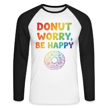 Donut Worry, Be Happy – Colorful Donut Design - Unisex Long Sleeve Baseball T-Shirt - white/black - Front - Nik (191cm)