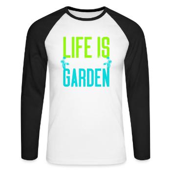 La vie est meilleure dans le jardin - T-shirt baseball manches longues Homme - blanc/noir - Devant - Nik (191cm)