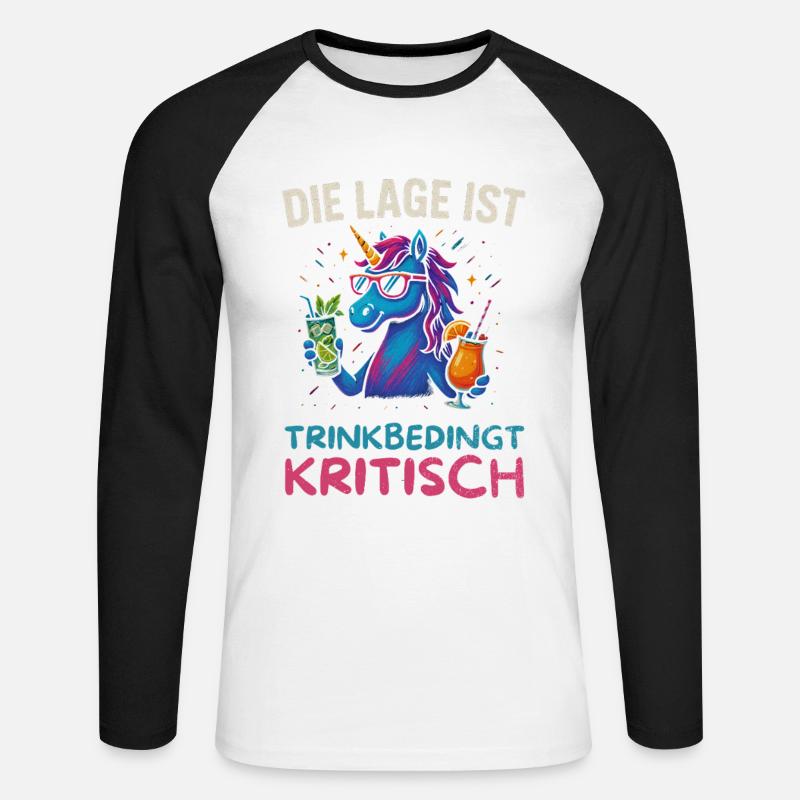 Lustiges Trinker Design Einhorn - Unisex Baseballshirt langarm - Weiß/Schwarz