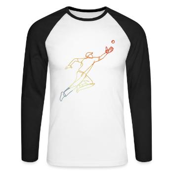 Cricketer Skizze Vintage Look - Unisex Baseballshirt langarm - Weiß/Schwarz - Vorne - Nik (191cm)