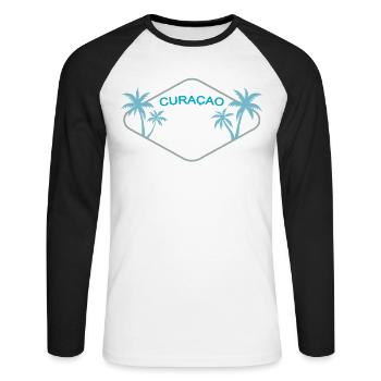 Insigne de rêve de l’île de Curaçao Logo des palmiers caribéens - T-shirt baseball manches longues Homme - blanc/noir - Devant - Nik (191cm)