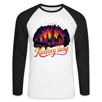 Karlsbad Stadt Karlovy Vary Tschechien Geschenk - Unisex Baseballshirt langarm - Weiß/Schwarz - Vorne - Nik (191cm)