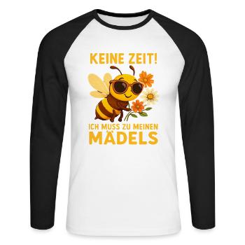 Funny Beekeeper Bees Honey Motif No Time - Unisex Long Sleeve Baseball T-Shirt - white/black - Front - Nik (191cm)