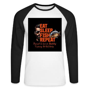 Carpe : Eat, Sleep, Fish and Repeat... - T-shirt baseball manches longues Homme - blanc/noir - Devant - Nik (191cm)