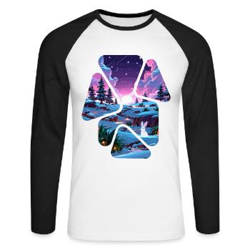 Landscape Snow Puzzle Fantasy - White Rabbit - Unisex Long Sleeve Baseball T-Shirt - white/black - Front - Nik (191cm)