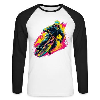 BMX Biker Steamwave - Unisex Long Sleeve Baseball T-Shirt - white/black - Front - Nik (191cm)