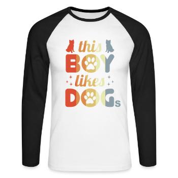 Junge der Hunde mag - Unisex Baseballshirt langarm - Weiß/Schwarz - Vorne - Nik (191cm)