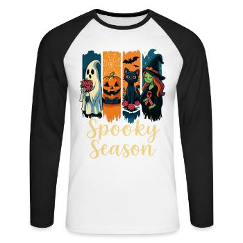 Spooky Season x Pink Ribbon Mashup - Unisex Long Sleeve Baseball T-Shirt - white/black - Front - Nik (191cm)