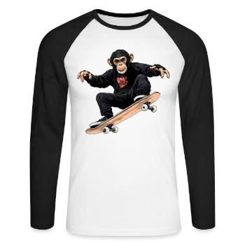 Singe Skateur / Skateboard Singe - T-shirt baseball manches longues Homme - blanc/noir - Devant - Nik (191cm)