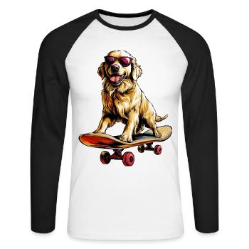 Skateboard Golden Retriever - Unisex Baseballshirt langarm - Weiß/Schwarz - Vorne - Nik (191cm)