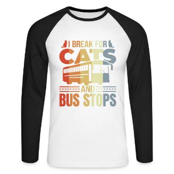 I Brake for Cats and Bus Stops - Unisex Long Sleeve Baseball T-Shirt - white/black - Front - Nik (191cm)