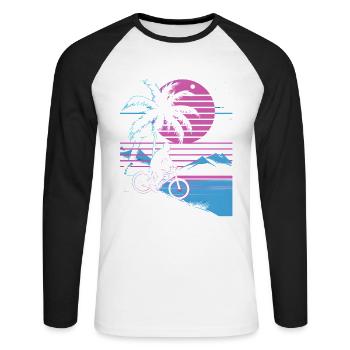 Mountainbiking Synthwave - Unisex Baseballshirt langarm - Weiß/Schwarz - Vorne - Nik (191cm)