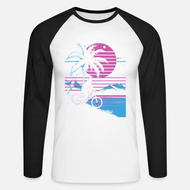 Mountain Biking Synthwave - Unisex Long Sleeve Baseball T-Shirt - white/black