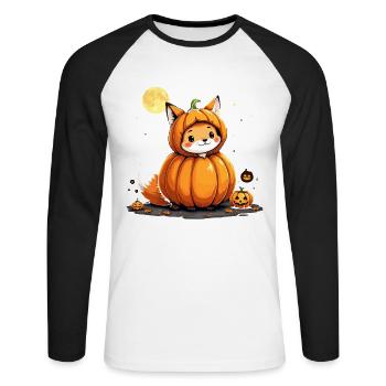 Pumpkin Fox Haunt youpi ! - T-shirt baseball manches longues Homme - blanc/noir - Devant - Nik (191cm)