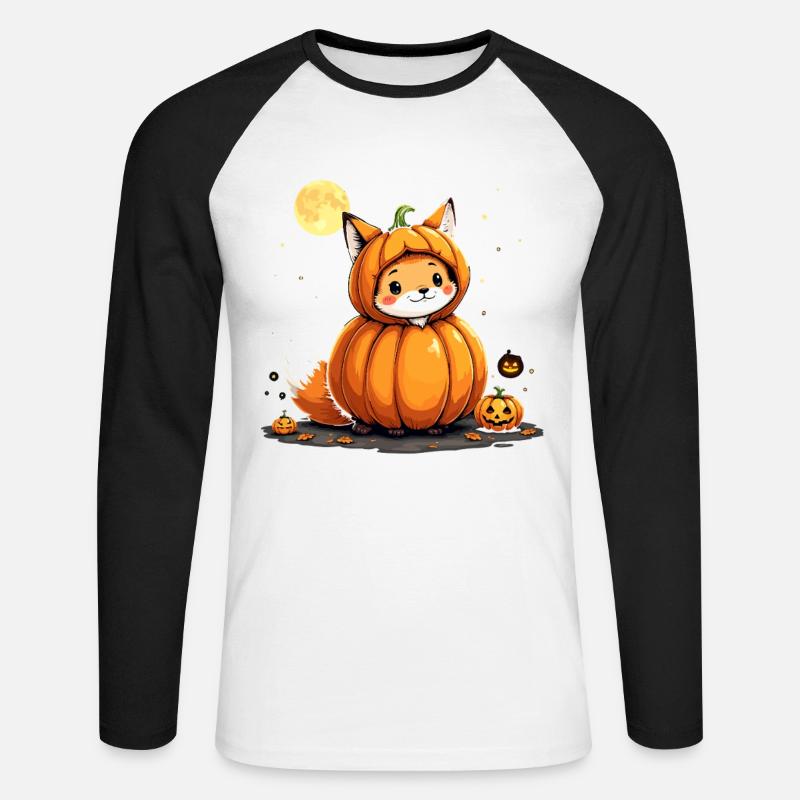 Kürbisfuchs Spuk yip! - Unisex Baseballshirt langarm - Weiß/Schwarz