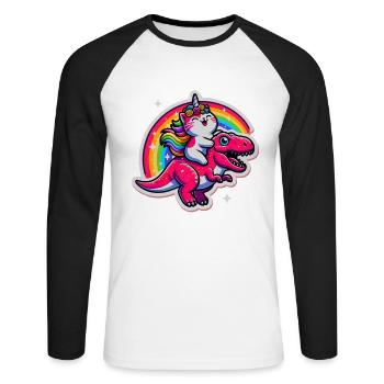 Colourful Unicorn T-Rex Fusion Illustration - Unisex Long Sleeve Baseball T-Shirt - white/black - Front - Nik (191cm)