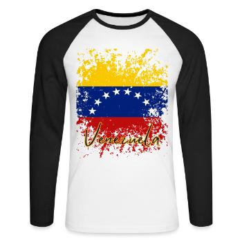 Venezolanische Flagge, ich liebe Venezuela - Unisex Baseballshirt langarm - Weiß/Schwarz - Vorne - Nik (191cm)