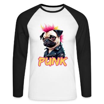 Punk Carlin avec mohawk et veste en cuir pour - T-shirt baseball manches longues Homme - blanc/noir - Devant - Nik (191cm)