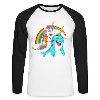 Licorne et Narval Aventure rentrée scolaire - T-shirt baseball manches longues Homme - blanc/noir - Devant - Nik (191cm)