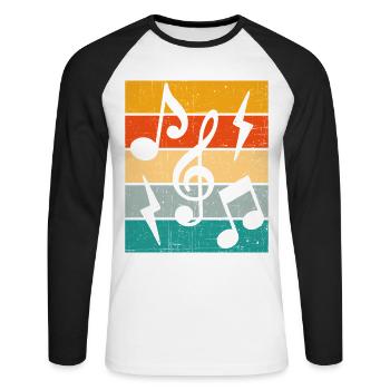 Musiknoten Retro - Unisex Baseballshirt langarm - Weiß/Schwarz - Vorne - Nik (191cm)