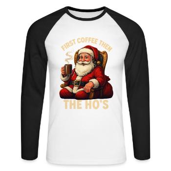 Santa Claus with Coffee and Festive Quote - Unisex Long Sleeve Baseball T-Shirt - white/black - Front - Nik (191cm)