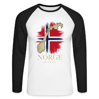 Norway Flag Map Coordinates 60°N 8°E - Unisex Long Sleeve Baseball T-Shirt - white/black - Front - Nik (191cm)