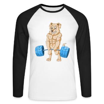 Chien musclé golden retriever Poids de levage - T-shirt baseball manches longues Homme - blanc/noir - Devant - Nik (191cm)