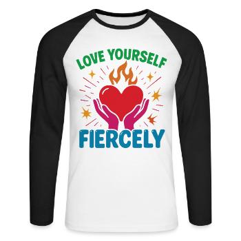 Liebe Dich Selbst Heftig Achtsamkeit Affirmation - Unisex Baseballshirt langarm - Weiß/Schwarz - Vorne - Nik (191cm)