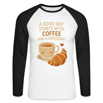 A Good Day Starts with Coffee and a Croissant - Unisex Long Sleeve Baseball T-Shirt - white/black - Front - Nik (191cm)