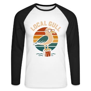 Goéland local – mouette rétro cool avec des lunettes de soleil - T-shirt baseball manches longues Homme - blanc/noir - Devant - Nik (191cm)