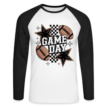 Football - Game Day - American Football - Unisex Baseballshirt langarm - Weiß/Schwarz - Vorne - Nik (191cm)