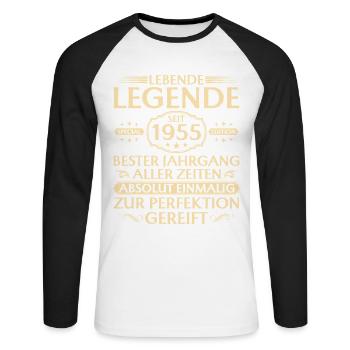 70e anniversaire - Légende vivante depuis 1955 - T-shirt baseball manches longues Homme - blanc/noir - Devant - Nik (191cm)
