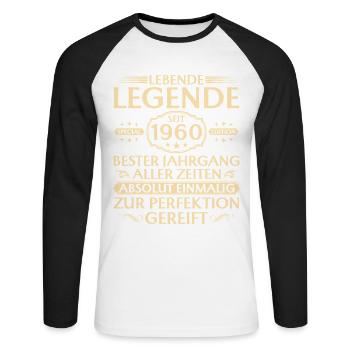 65th birthday - Living legend since 1960 - Unisex Long Sleeve Baseball T-Shirt - white/black - Front - Nik (191cm)