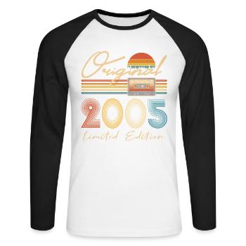 Original 20 Jahre Geburtstag 2005 Party Geschenk - Unisex Baseballshirt langarm - Weiß/Schwarz - Vorne - Nik (191cm)