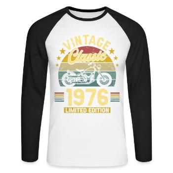 1976 Biker 50. Geburtstag Mann - Unisex Baseballshirt langarm - Weiß/Schwarz - Vorne - Nik (191cm)
