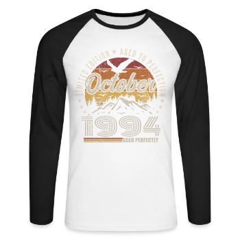 Octobre 1994 Cadeau Anniversaire - Octobre 1994 - T-shirt baseball manches longues Homme - blanc/noir - Devant - Nik (191cm)