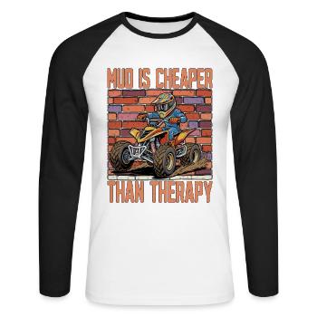 La boue de course est moins chère que la thérapie tout-terrain - T-shirt baseball manches longues Homme - blanc/noir - Devant - Nik (191cm)
