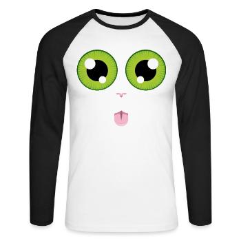Le chat tire la langue - T-shirt baseball manches longues Homme - blanc/noir - Devant - Nik (191cm)
