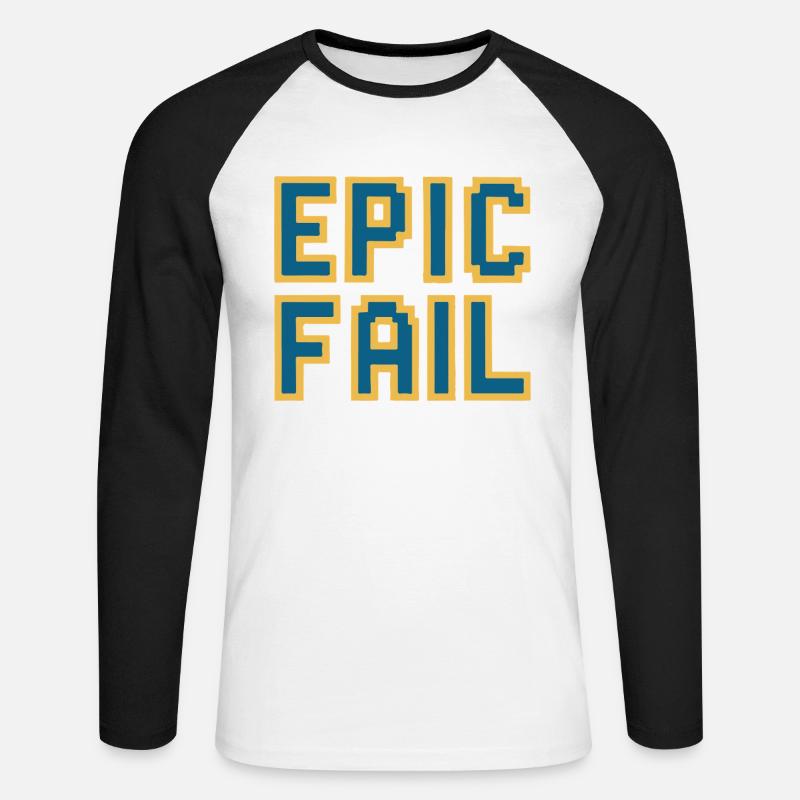 Epic fail - retro 8-bit gaming meme - Unisex Long Sleeve Baseball T-Shirt - white/black