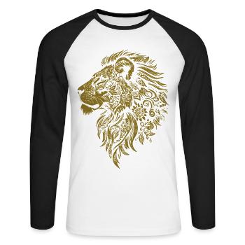Lion Mandala Face Lion Head Tribal - Unisex Long Sleeve Baseball T-Shirt - white/black - Front - Nik (191cm)