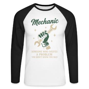 Mechanic Problem Solver Garage Funny Saying - Unisex Long Sleeve Baseball T-Shirt - white/black - Front - Nik (191cm)